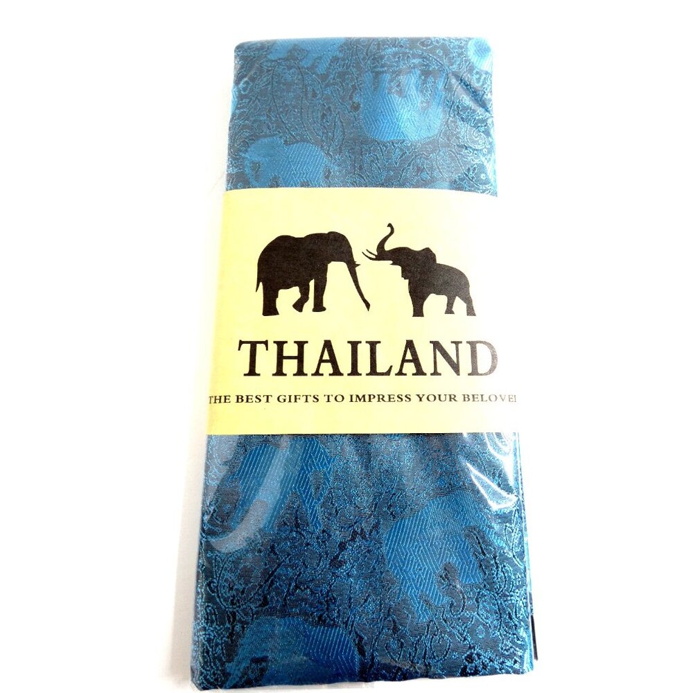 100% Silk Scarf Blue & Black Embossed Lucky Elephant Reflective 73" x 27" NWT